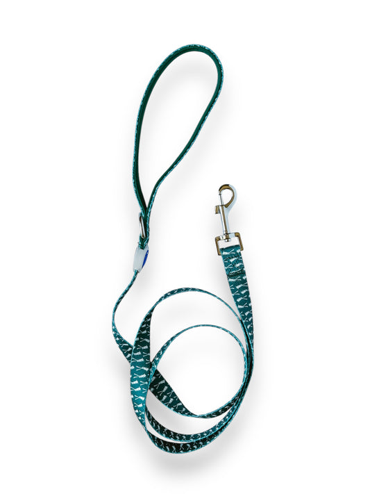 Handmade green rabbit print dog leash in size M